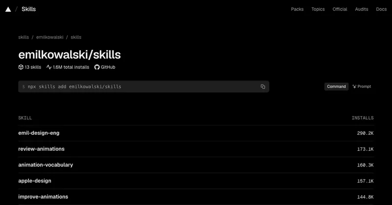 The emilkowalski/skills website